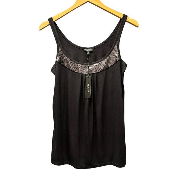 Talbots Blouse Womens XS Black Matte Sequin Shell Sleeveless Pullover Tank NEW - Picture 1 of 7